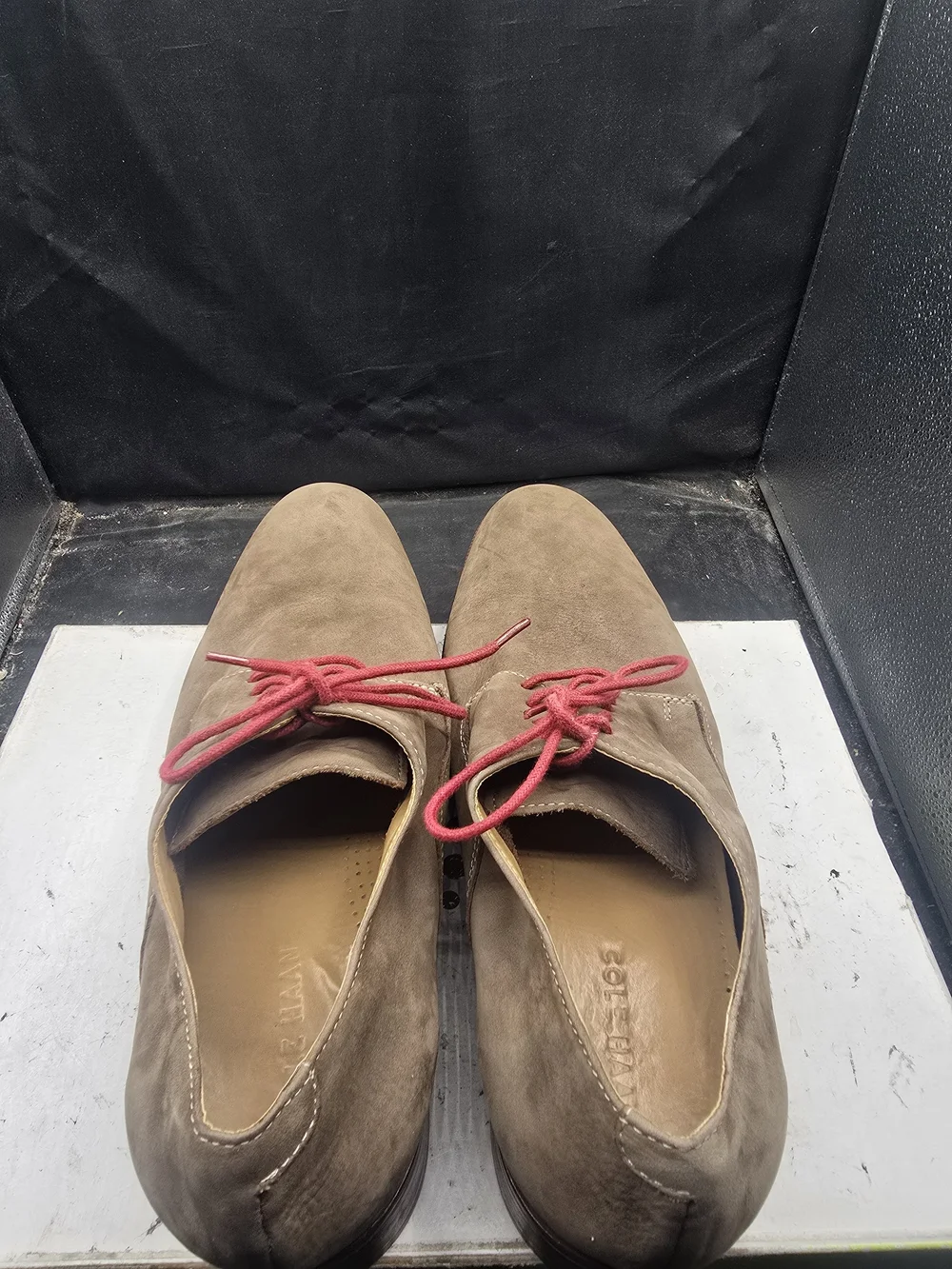 Cole Haan Brown Suede Derby Shoes with Red Laces